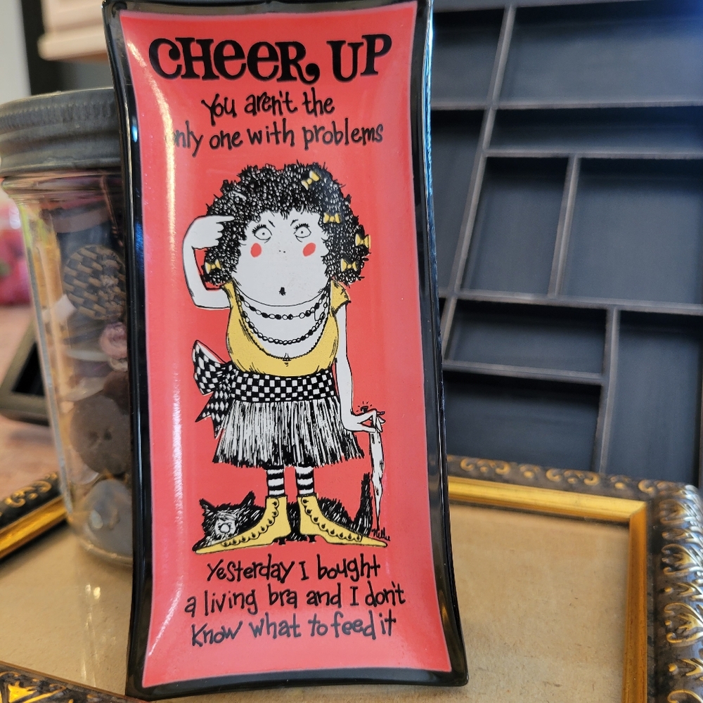 Vintage Houze Art Cheer Up Trinket Tray ~ 1960s Humor ~ Kitschy ~ Retro ~ VGUC